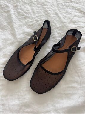 Doen Black Mesh Mary Jane Flats with Ankle Strap